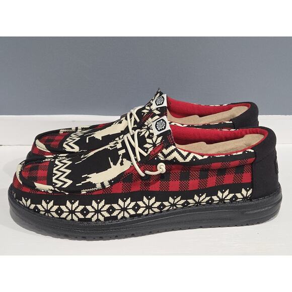 Hey Dude Men's Wally Holiday Cheers Shoes Sz 10 Christmas Reindeer Black New - Picture 5 of 11